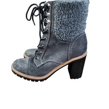 Nine West Phaedra Gray Suede Leather Block Heeled Boots Size 7.5 M