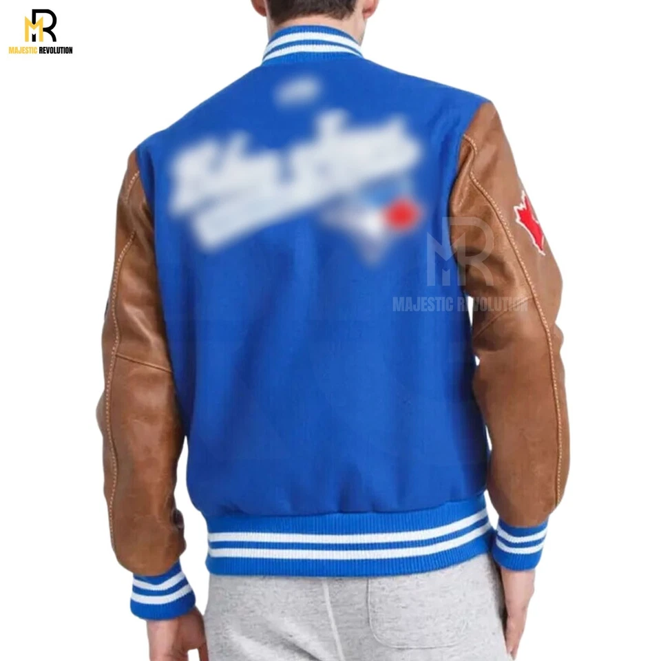 Chaqueta Universitaria Toronto Blue Jays Letterman Lana y Cuero Real Mangas Chaqueta - Imagen 4 de 4