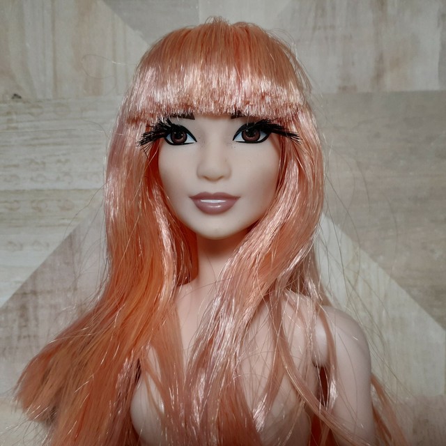 BARBIE FASHIONISTA DOLL ASIAN CORAL HAIR ROOTED LASHES BANGS PALE TONE