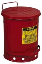 Justrite 09300 Red 10 Gallon Oily Waste Can with Hands-Free Self-Closing Cover