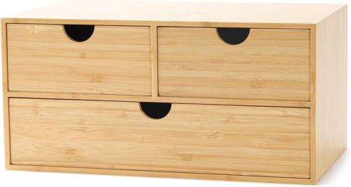 Bamboo Desk Organizer - Mini Desktop Drawer Tabletop Storage Organization Box fo
