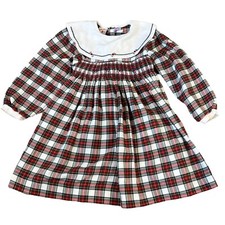 Vintage Hand Smocked Red Plaid Collared Dress Girls 5 Kids Count