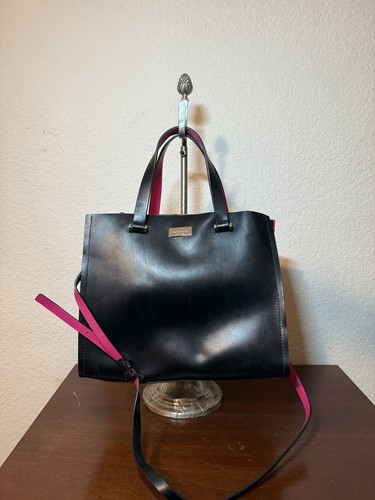 Kate Spade New York Kyra black pink Smooth Cowhide Leather Satchel Tote Purse