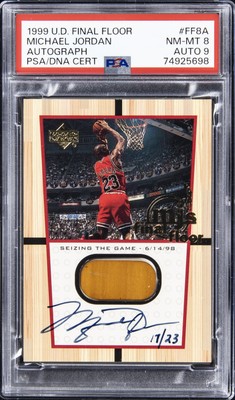 1999 UD MJ'S FINAL FLOOR AUTO #FF8A MICHAEL JORDAN 17/23 PSA 8