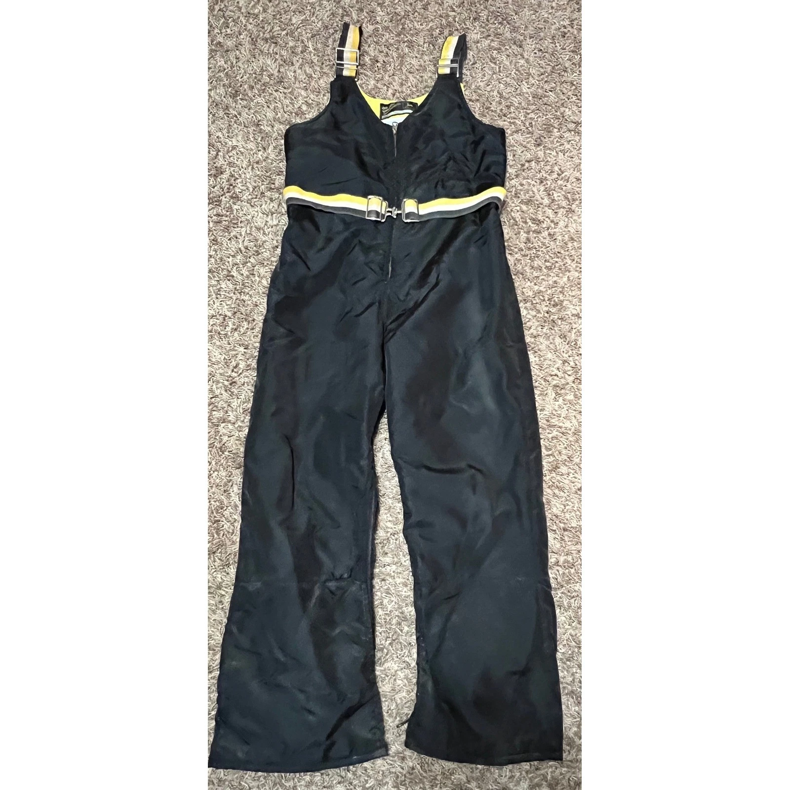 VTG John Deere The Beautiful Bodyguards Bib Overalls Snowsuit Black Yellow S/M