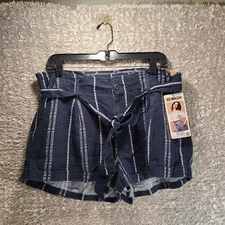 Rewash Trouser Shorts Womens 13/31 Blue Stripe Chino Belted Cuff Linen Blend NWT