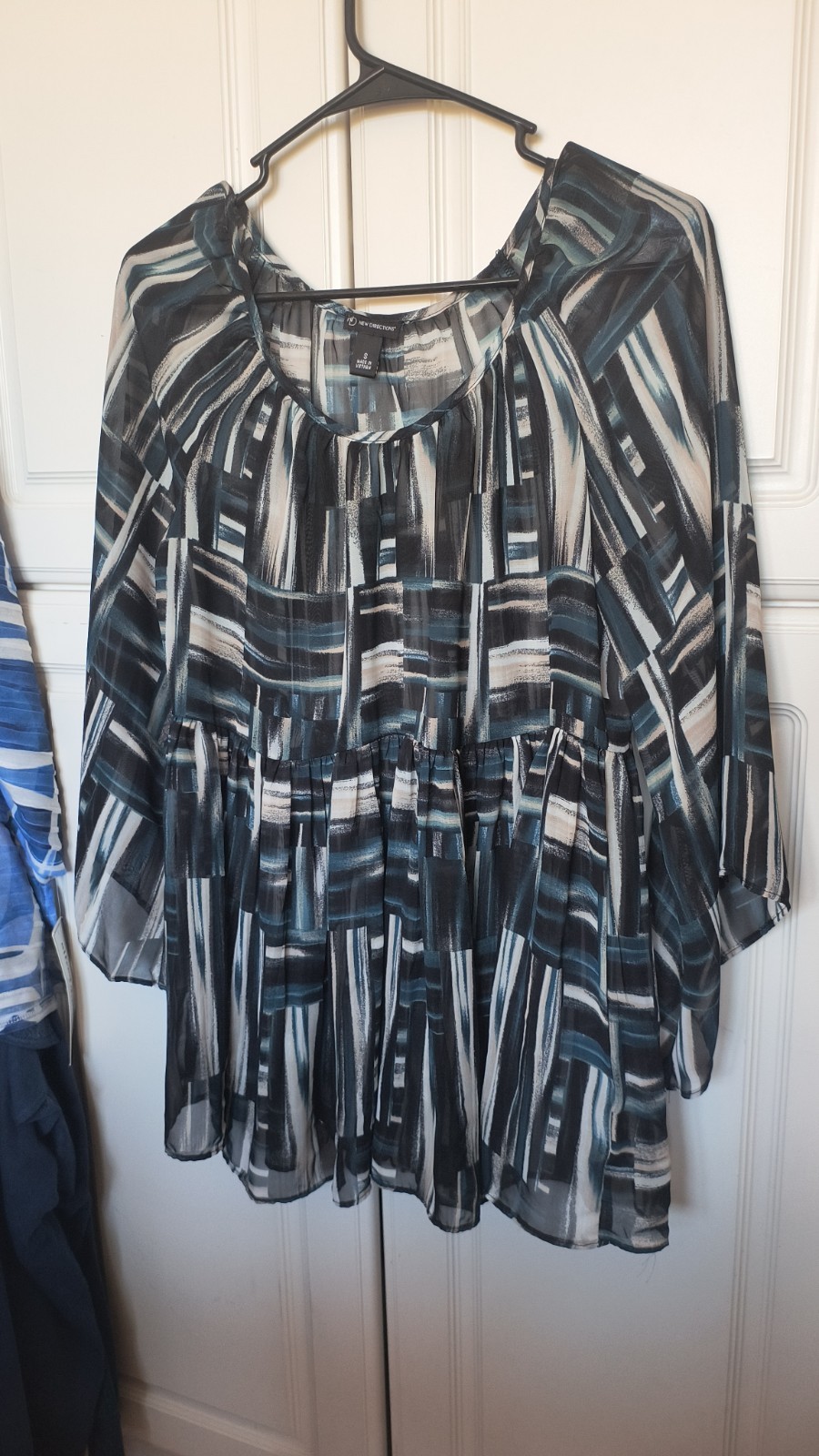 New Directions Womens Sheer Pullover 3/4 Sleeve Blouse Size Small (N4