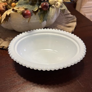 Vintage White Milk Glass Hen on Nest (BOTTOM ONLY ) Base Beaded Rim 7 in.