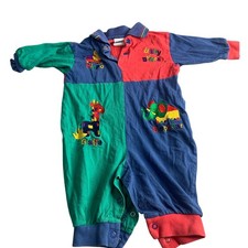 Vtg 90 OshKosh B'gosh Baby Romper Size 3-6 Months Colorblock Zoo Animals Outfit