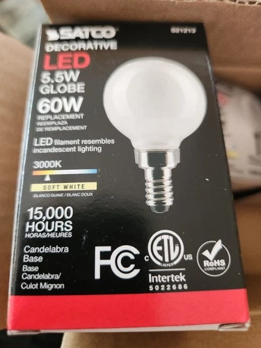 Satco S21213 5.5w G16.5 Globe LED 3000K Candelabra Base Dimmable - 60w (4 pack) - Picture 4 of 4