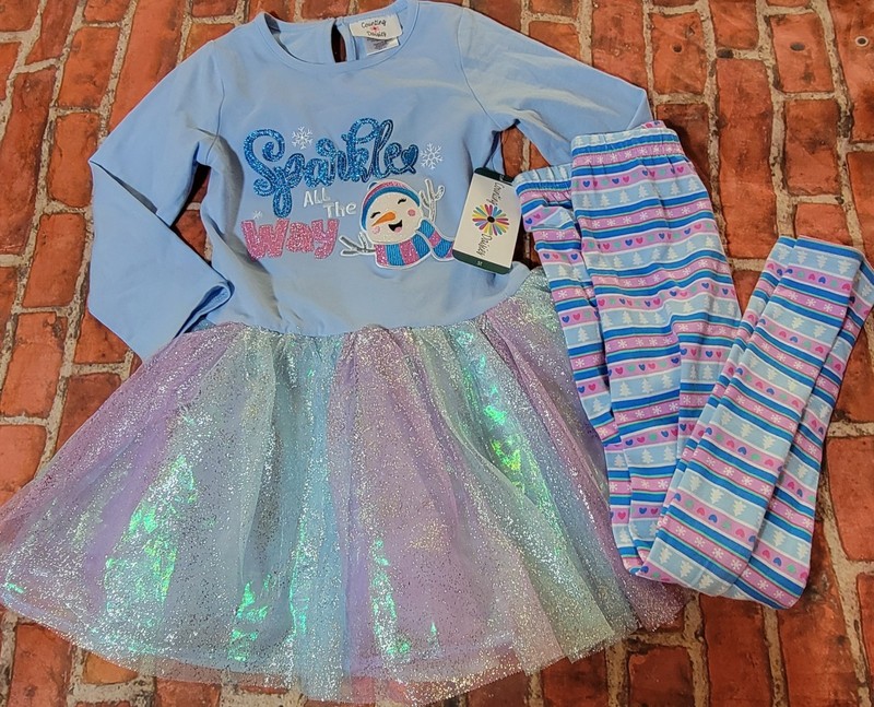 Counting Daisies Girls Christmas Snowman Set Sz 5t Nwt Tutu Dress Leggings