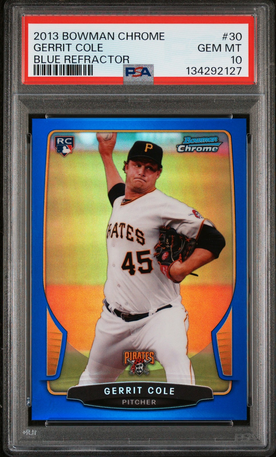 2013 BOWMAN CHROME BLUE REFRACTOR #30 GERRIT COLE ROOKIE RC 196/250 PSA 10