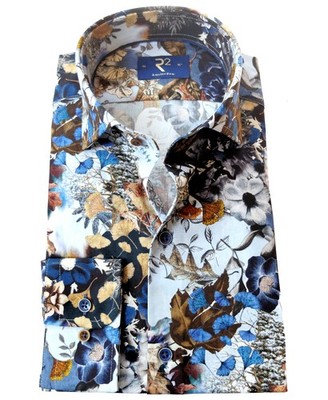 Langarmhemd R2 Amsterdam blau multicolor Floralprint superlanger Arm 72 cm 38-41