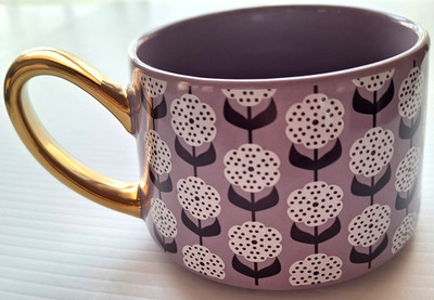 Thyme & Table Purple Mug Black & White Daisy Gold Handle Coffee Cup Tea *PERFECT