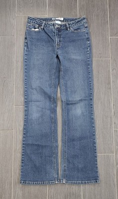 Faded Glory Damen Jeans Bootcut Blau Gr. 36 (US 4) Y2K Stickerei Gesäßtaschen