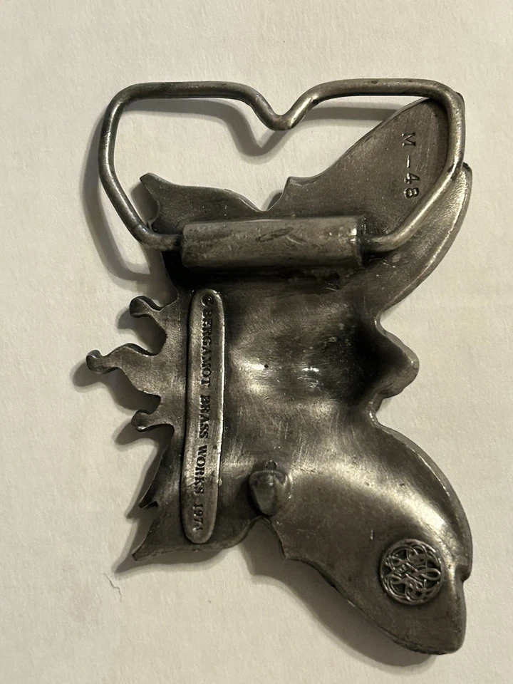 Hebilla de cinturón de hadas aladas vintage 1974 caprichosa mágica bergamota latón funciona Foto 3 de 4
