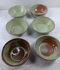 6/Frankoma Plainsman Prairie Green 5.5" Bowls 5 with some damage- vintage