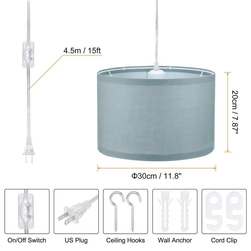 Подвесной светильник со штепсельной вилкой, упаковка из 2 шт., веревочный шнур 15 футов, подвесной светильник, крепление серое, синее - Изображение 2 из 4