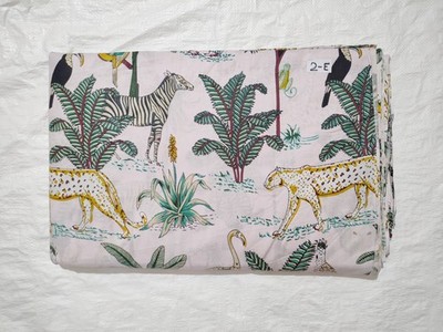 Indian Handmade White Forest Print Dressmaking, Sewing Running Fabric 2.5 Yards