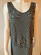Vintage J Peterman 1920s Style Silk Georgette Beaded Flapper Gown Size 8 Bust 36
