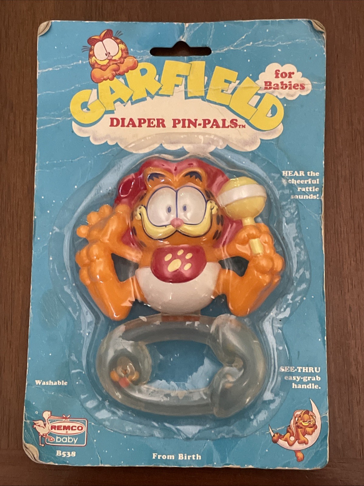 Garfield For Babies Diaper Pin-Pals Rattle 1990 Collectable Remco