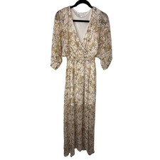 Baltic Born Floral Maxi Dress Small Beige Cream Boho Wrap Style Wedding Guest