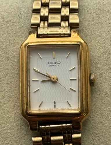 Vintage Seiko V401-5129 Rectangle Tank 17mm Goldtone Quartz Bracelet New Battery