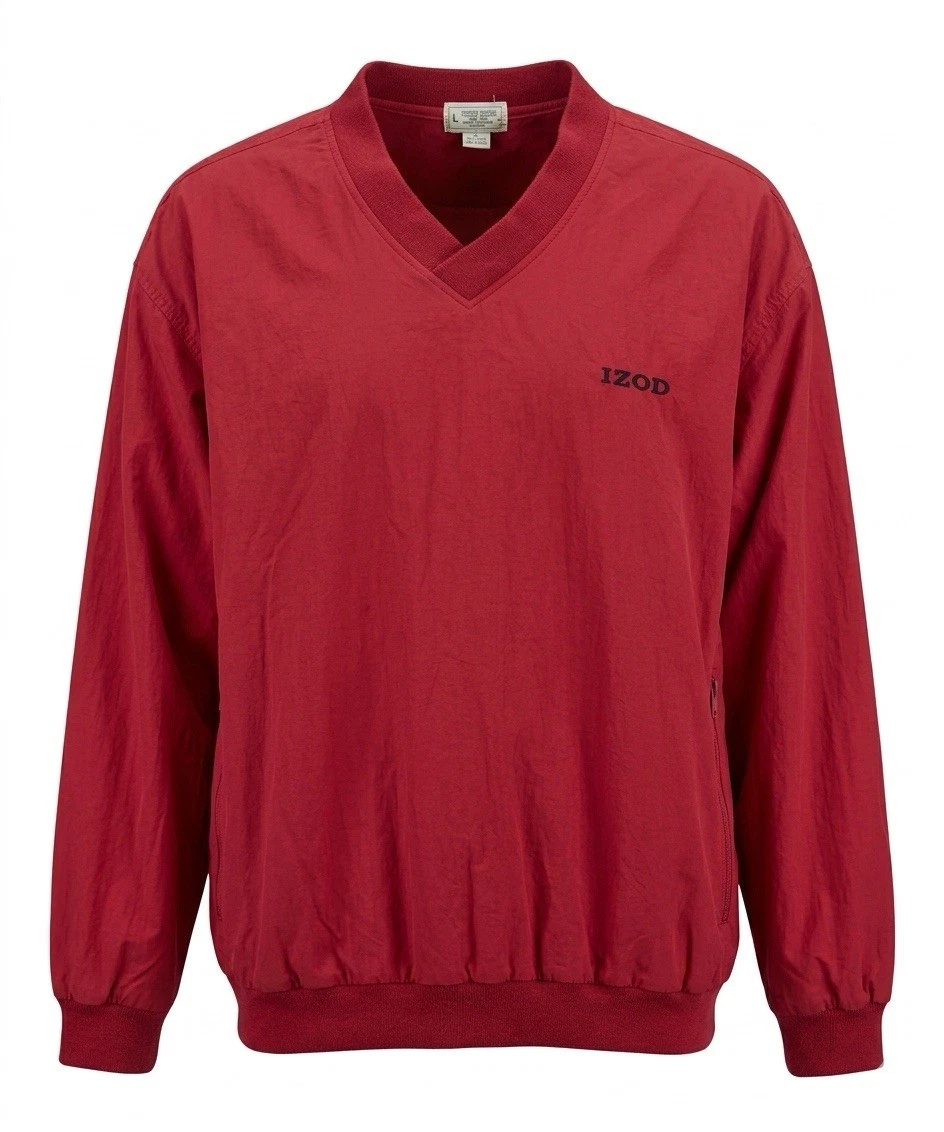 Vintage 90s IZOD V-Neck Windbreaker Pullover Red Medium Gorpcore Golf Jacket