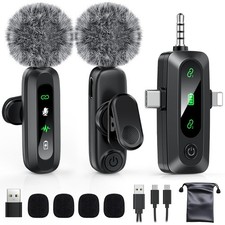 Wireless Lavalier Microphone for iPhone, Android, USB C, PC, Camera Video Rec...