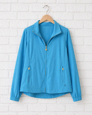 Lilly Pulitzer Luxletic Sanya Performance Jacket M Cumulus Blue UPF 50+ NWT $168