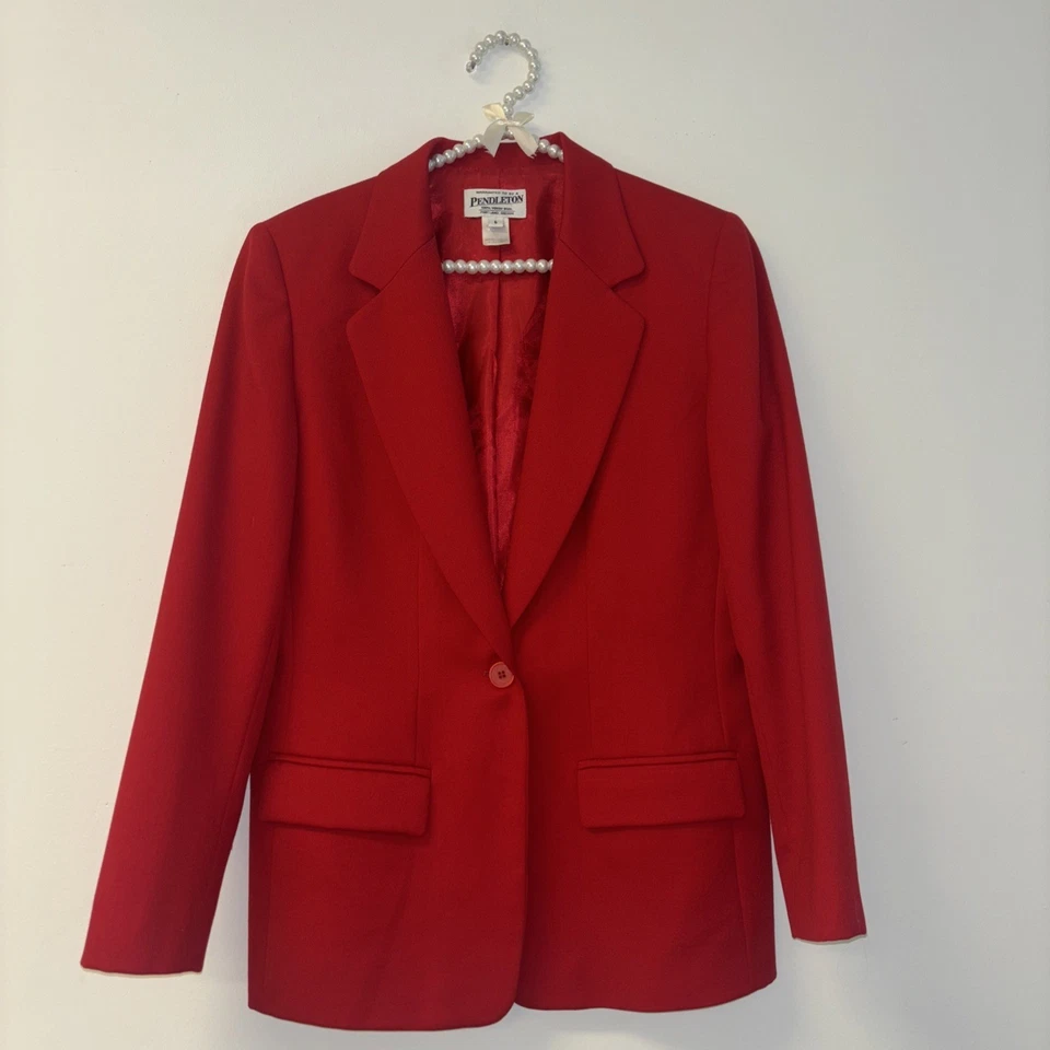 Chaqueta Blazer Abrigo Pendleton Wool Mills Rojo Mujer Talla 6 Med 100% Lana Virgen Foto 2 de 4