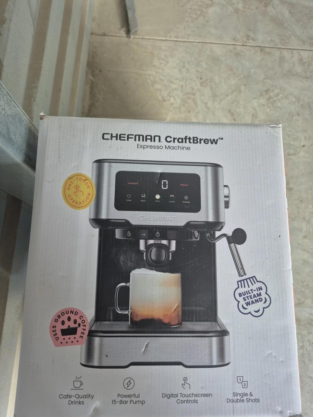 Chefman CraftBrew 15-Bar Espresso Machine w/ Steam Wand and Touch Controls - NEW