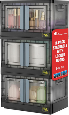 Quik Box 8.5 Gallon Stackable Storage Bins with Doors & Wheels - 3-Pack