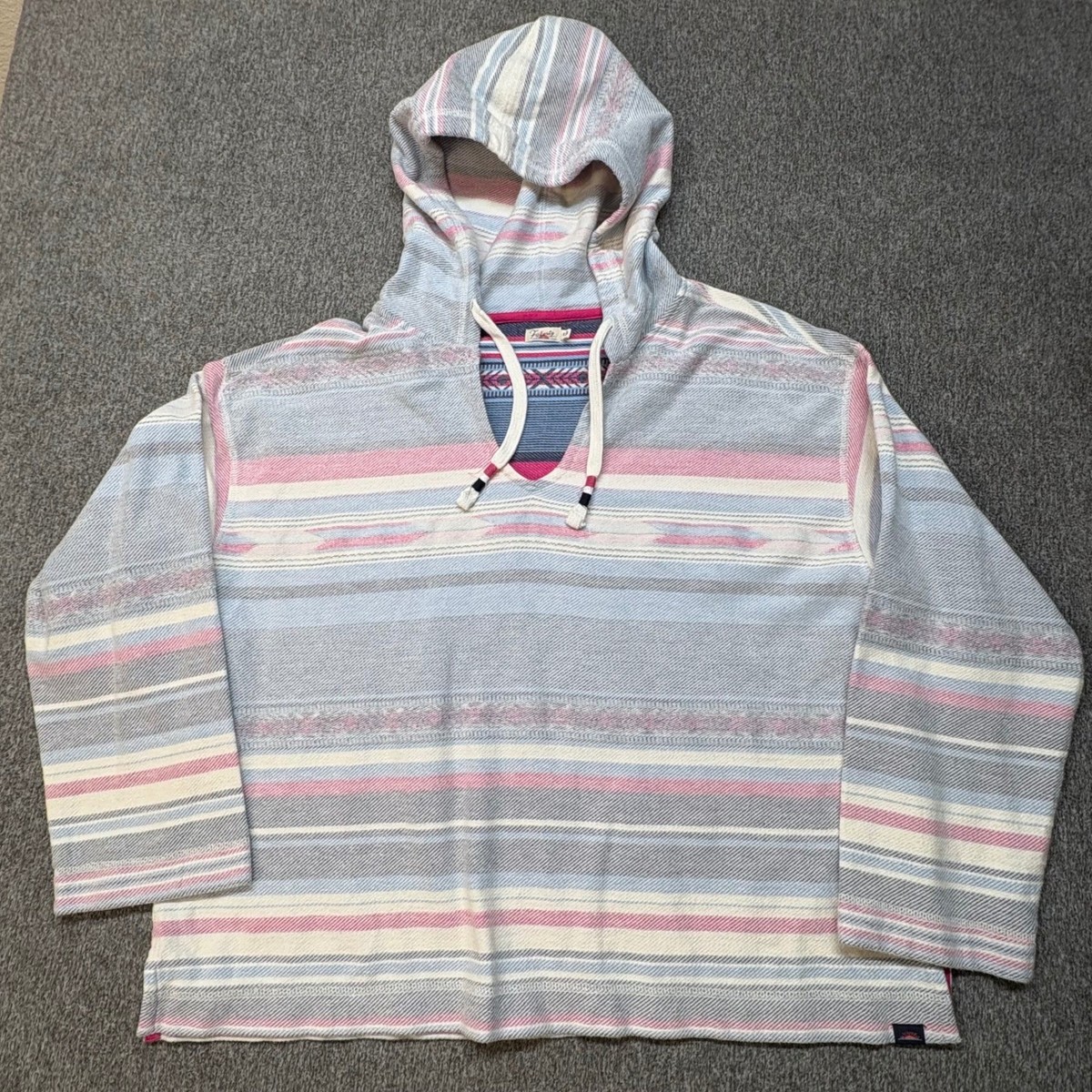 Faherty Women's Byron Bay Hoodie Organic Cotton Striped Baja Pullover-Pink Blue View 2