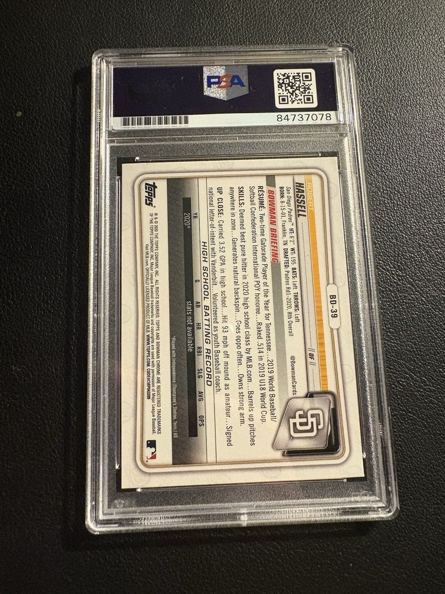 2020 Bowman Chrome 1st Robert Hassell Auto PSA 10 Sapphire