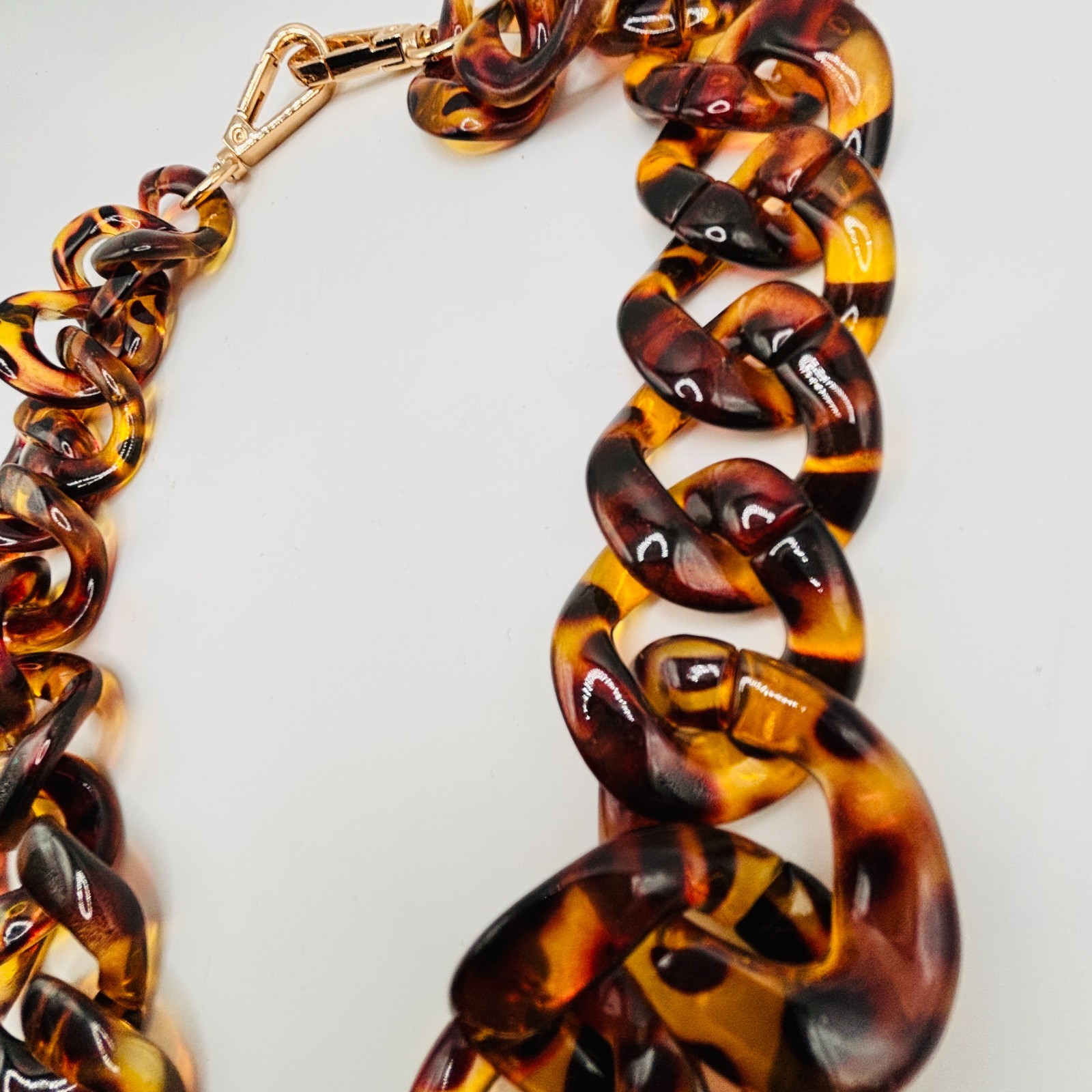 Chunky Tortoise Link Statement Necklace Acrylic C… - image 3