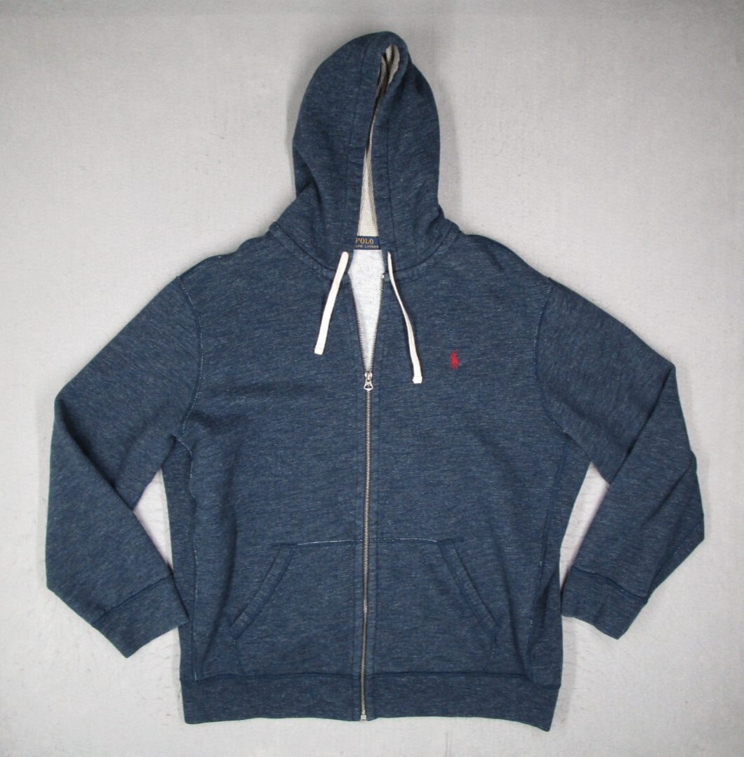 Polo Ralph Lauren felpa con cappuccio uomo 2XL XXL blu full zip waffle cappuccio rosso pony