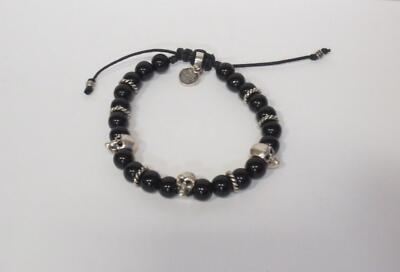 INVICTA RESERVE 925 MEN'S GEMSTONE SKULL ADJUSTABLE BRACELET BLACK GLASS S/M