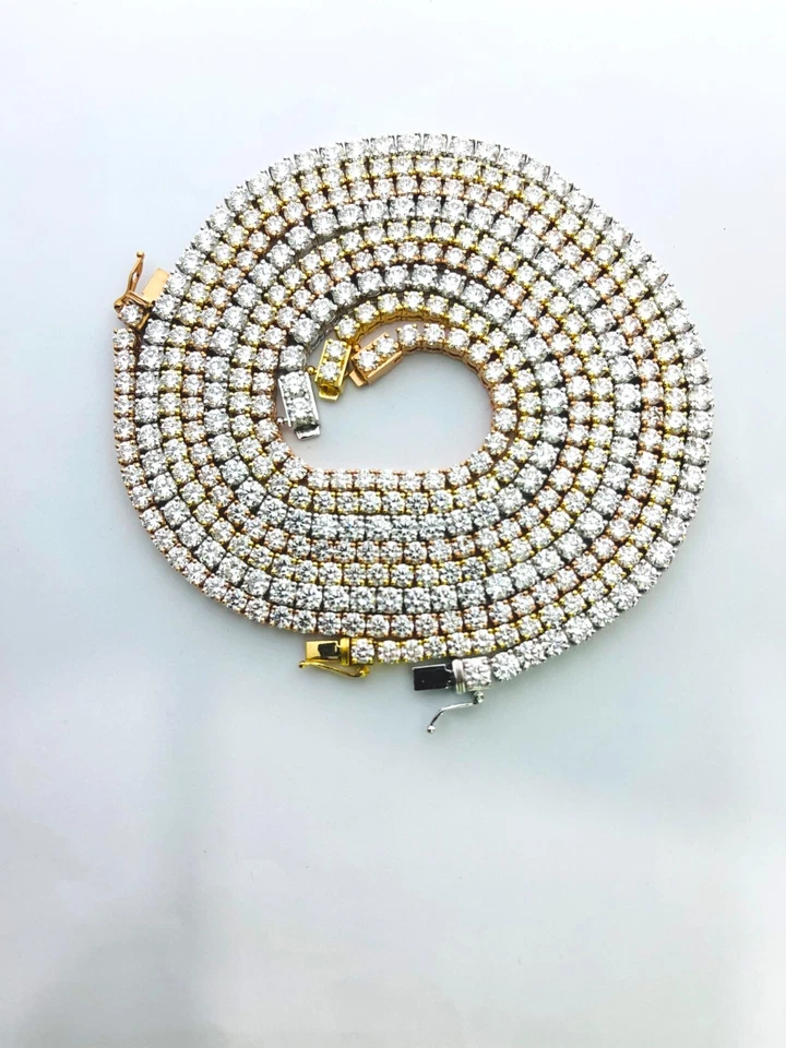 CADENA DE ESLABONES DE TENIS DE 3 LÍNEAS DIAMANTE REAL ORO 10K PARA HOMBRE MUJER 75,34 CTS VS-FG Y/R Foto 3 de 4