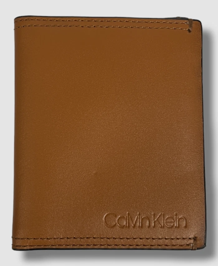 Calvin klein brown leather wallet deals