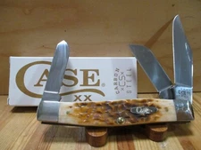NIB Case XX Carbon Steel Jumbo Amber Bone Stockman 6375 Pocket Knife - 00204