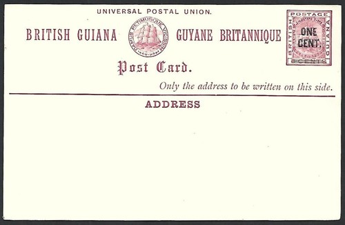 (BL) British Guiana 1c on 3c DAMUS PETIMUSQUE VICISSIM Postcard unused