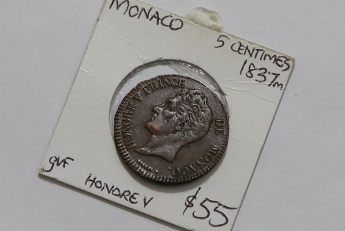 🧭 🇲🇨 MONACO 5 CENTIMES 1837 HONORE V B70 #108 - Afbeelding 1 van 3