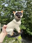 Vintage Realistic Siamese Cat, Blue Glass Eyes 8” Tall