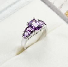 Natural Rectangle Fire Purple Amethyst Gems Silver Rings Size 6 10 Holiday Gifts