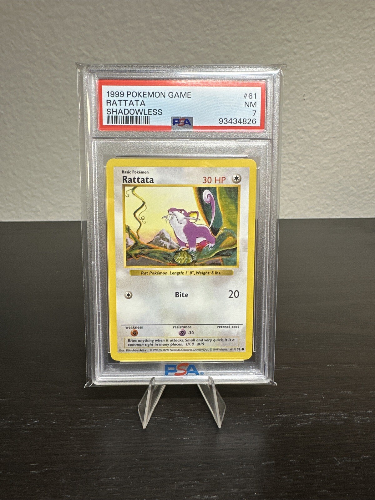 1999 Pokémon Base Set Shadowless - Rattata 61/102 - PSA 7 NM