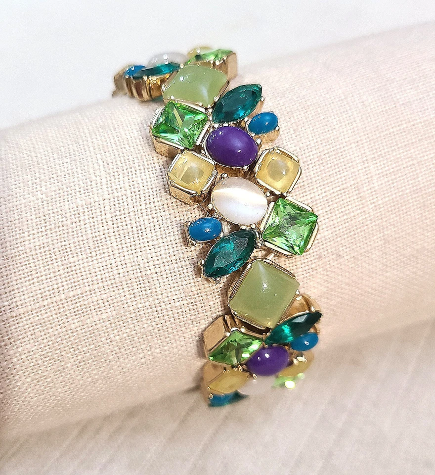 Coldwater Creek Gold-Tone “Mosaic” Stretch Bracelet Multicolor Glass Stones NWT - Image 4 of 4