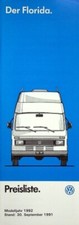 277280) VW LT Florida - Preisliste & Extras - Prospekt 09/1991