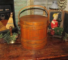 Primitive Original Antique Vtg Early Country Farm Wooden Firkin Sugar Bucket