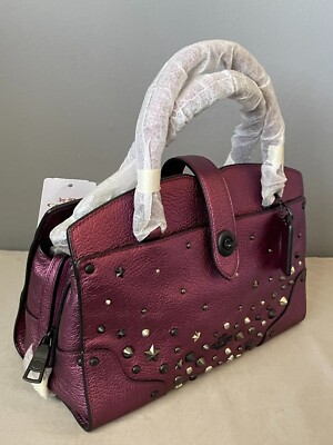 Coach Mercer Satchel 24 Star Rivets Metallic Mauve Leather 59146  